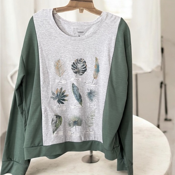 Sonoma Tops - Upcycled Green & Gray Graphic Plant Sweatshirt/L-XL